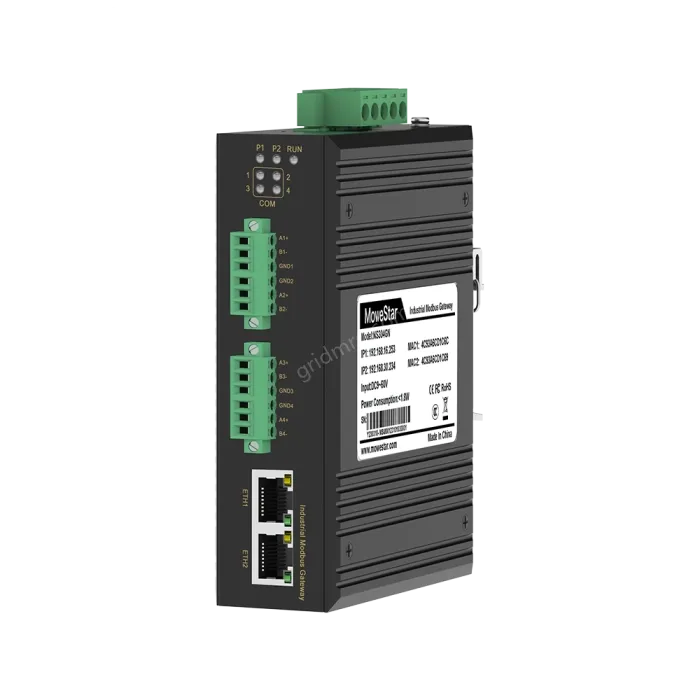 4 Ports RS485 to 2 Ports Ethernet Modbus Industrial Smart Gateway