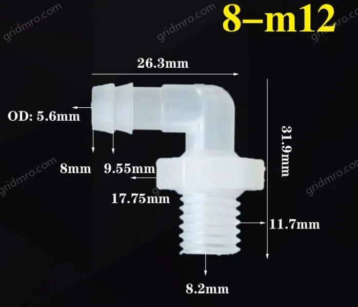 8-M12-M thread right angle elbow