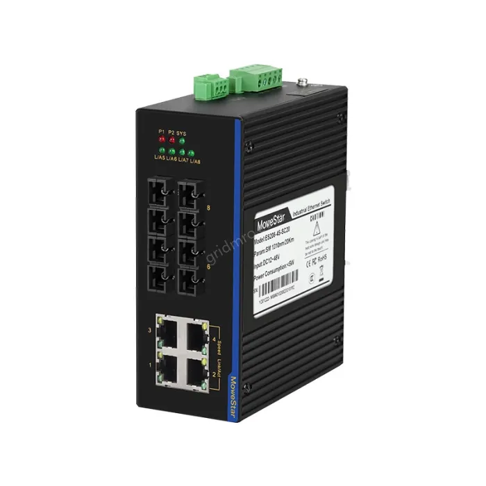 4 Ports 100M F(x) + 4 Ports 10/100M T(x) Din-Rail Unmanaged Industrial Ethernet Switch