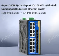 4 Ports 100M F(x) + 16 Ports 10/100M T(x) Din-Rail Unmanaged Industrial Ethernet Switch