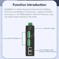 4 Ports RS485 to 2 Ports Ethernet Modbus Industrial Smart Gateway