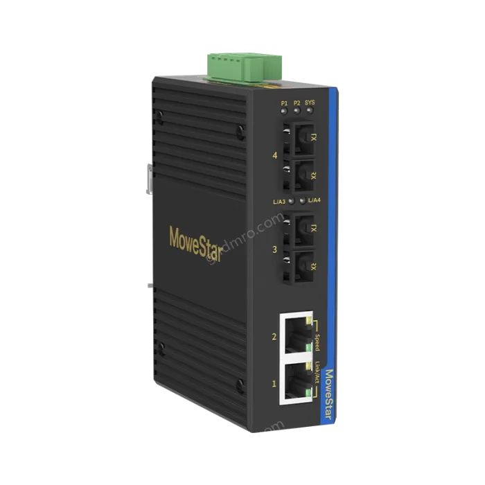 2 Ports 100M F(x) + 2 Ports 10/100M T(x) Din-Rail Unmanaged Industrial Ethernet Switch