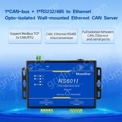 1 Port CAN-bus + 1*RS232/485 To Ethernet Opto-isolated Wall-mounted Ethernet CAN-bus Server